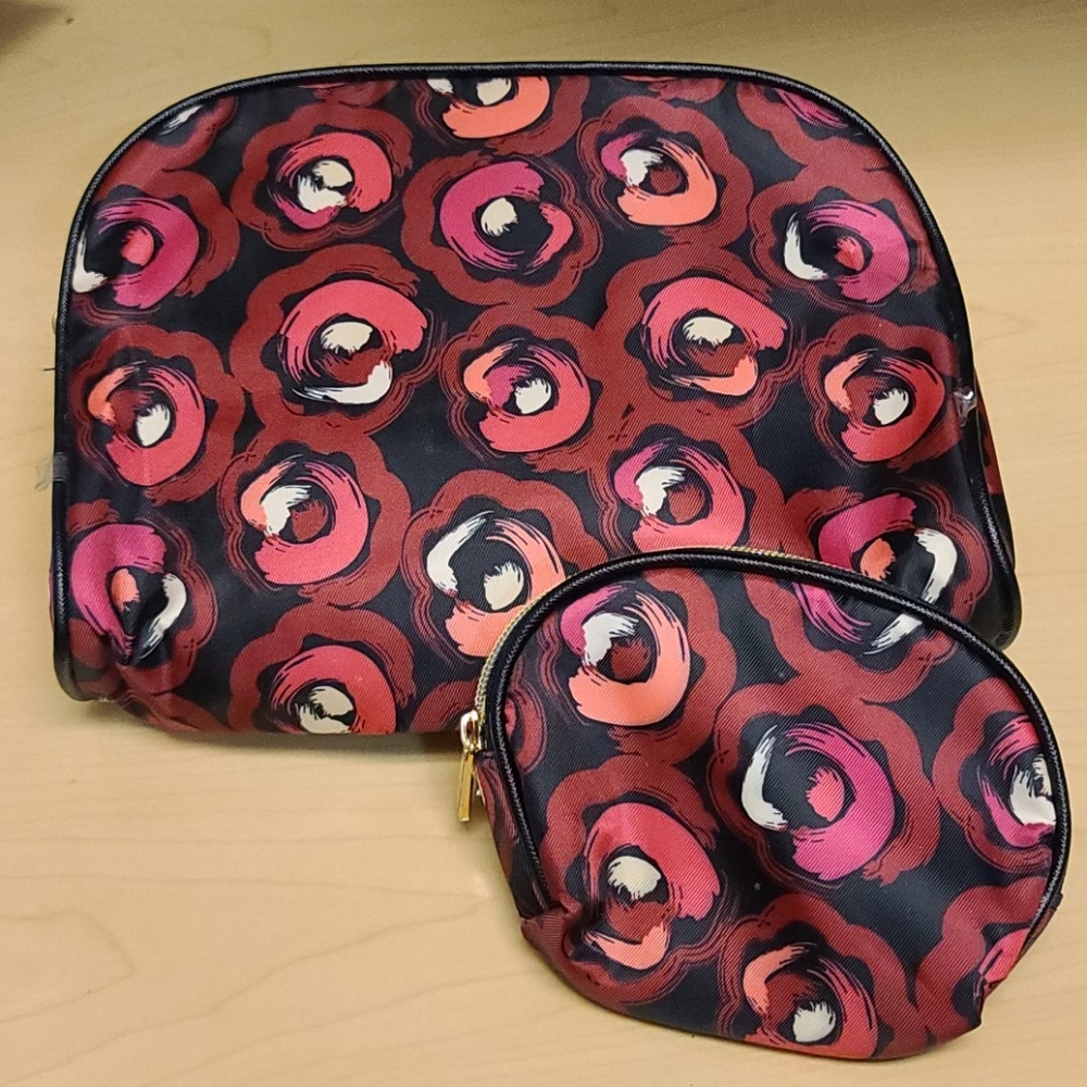 2 Piece Floral Red Makeup Bags